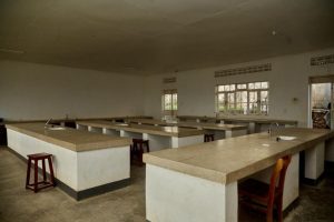 Students working in the science laboratory at Kyeibaare Girls Secondary School